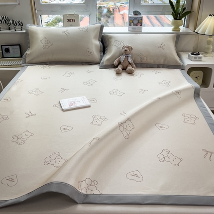 丝羽坊 2025新款小版印花冰丝凉席平铺床席款冰丝席碳光冰丝凉席 赫比熊