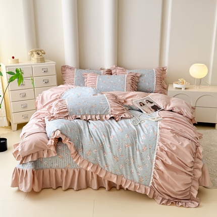 91家纺网 家纺一手货源 找家纺 （总）鹿辉家居2025新款双层纱韩版床盖四件套