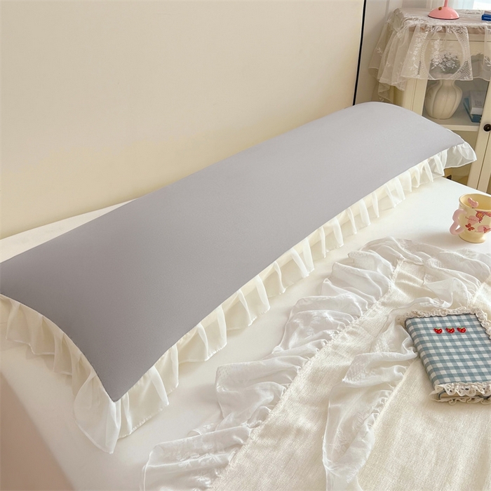 91家纺网 家纺一手货源 找家纺 梦舒羽2025新款针织棉双层纱花边枕头套情侣双人枕套枕芯套枕头内胆套 花边款-浅灰