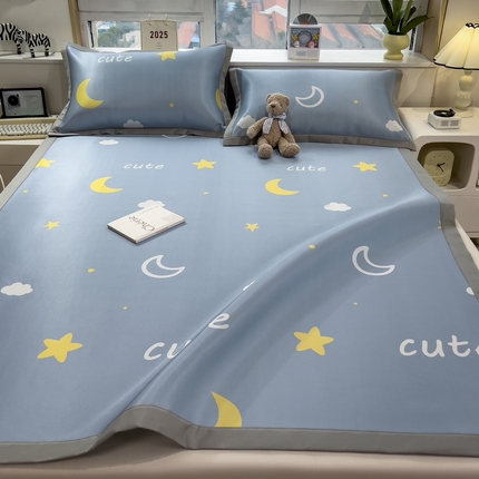 丝羽坊 2025新款小版印花冰丝凉席平铺床席款冰丝席碳光冰丝凉席 星光灿烂