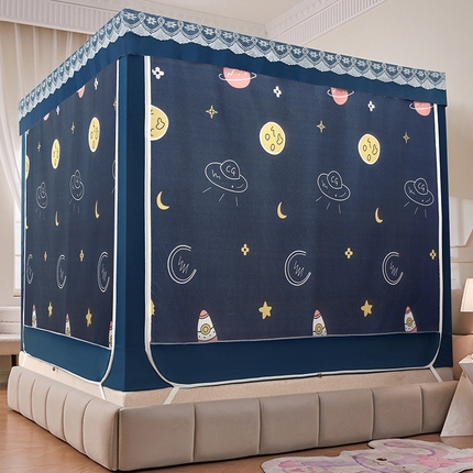 91家纺网 家纺一手货源 找家纺 显高蚊帐 2025新款U型坐床遮光防尘床帘式蚊帐 草莓熊