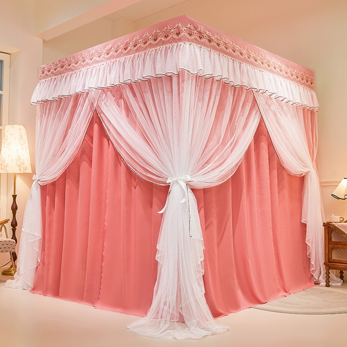 91家纺网 家纺一手货源 找家纺 锦逸家居 2025新款双层遮光防蚊落地蚊帐 魅力粉