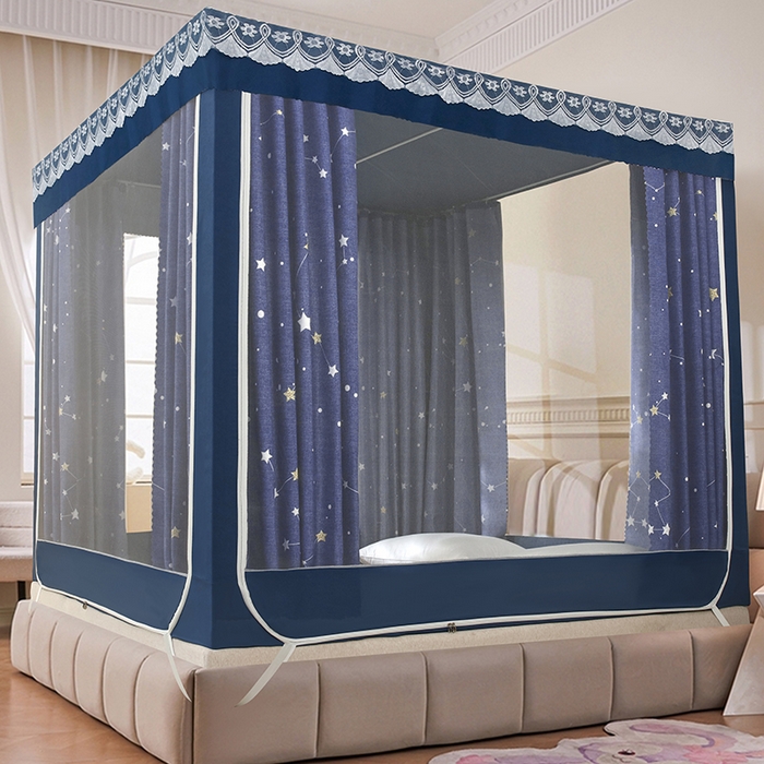 91家纺网 家纺一手货源 找家纺 显高蚊帐 2025新款U型坐床遮光防尘床帘式蚊帐 北斗星