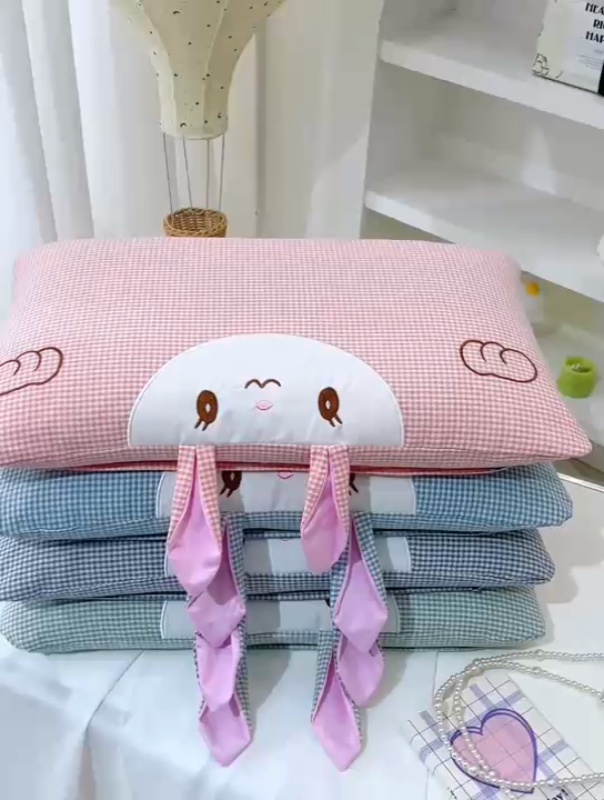 91家纺网 家纺一手货源 找家纺 （总）2025新款荞麦枕卡通水洗棉全棉小兔兔儿童学生枕芯枕头