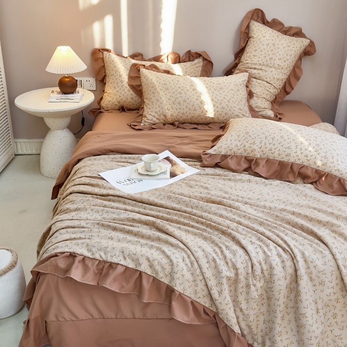 91家纺网 家纺一手货源 找家纺 梦莱斯2025新款针织棉夏被四件套 暖暖人生