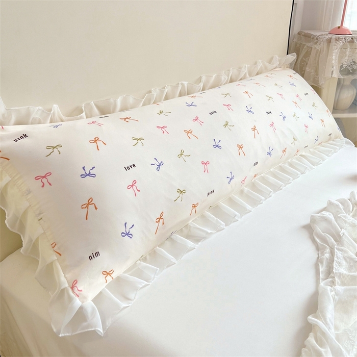 91家纺网 家纺一手货源 找家纺 梦舒羽2025新款针织棉双层纱花边枕头套情侣双人枕套枕芯套枕头内胆套 花边款-彩色心情