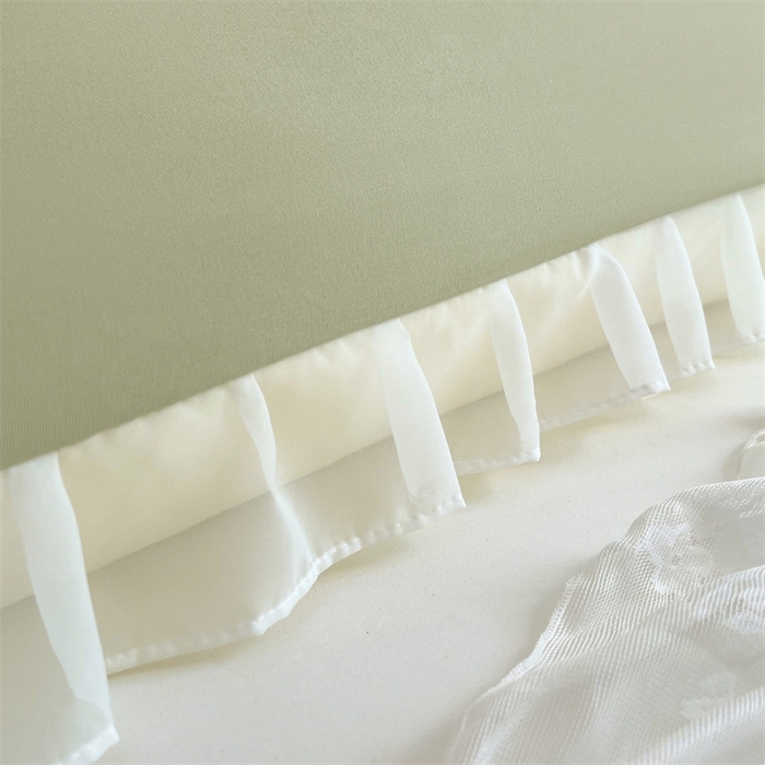 91家纺网 家纺一手货源 找家纺 梦舒羽2025新款针织棉双层纱花边枕头套情侣双人枕套枕芯套枕头内胆套 花边款-豆绿