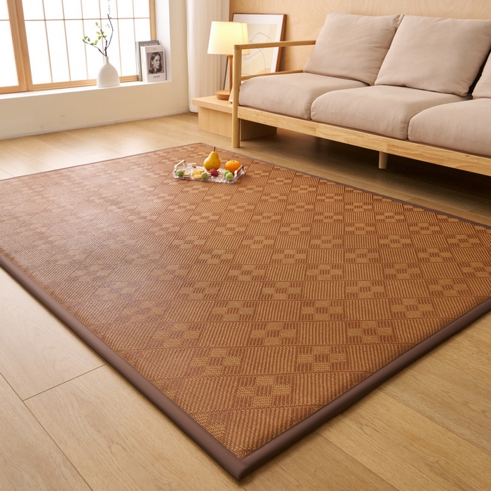 91家纺网 家纺一手货源 找家纺 艺博床垫 2025新款竹藤席地垫 九宫格-棕