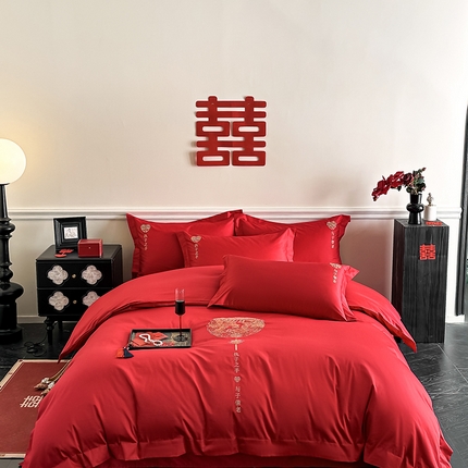 91家纺网 家纺一手货源 找家纺 （总）床绮 2025新款全棉婚庆系列四件套