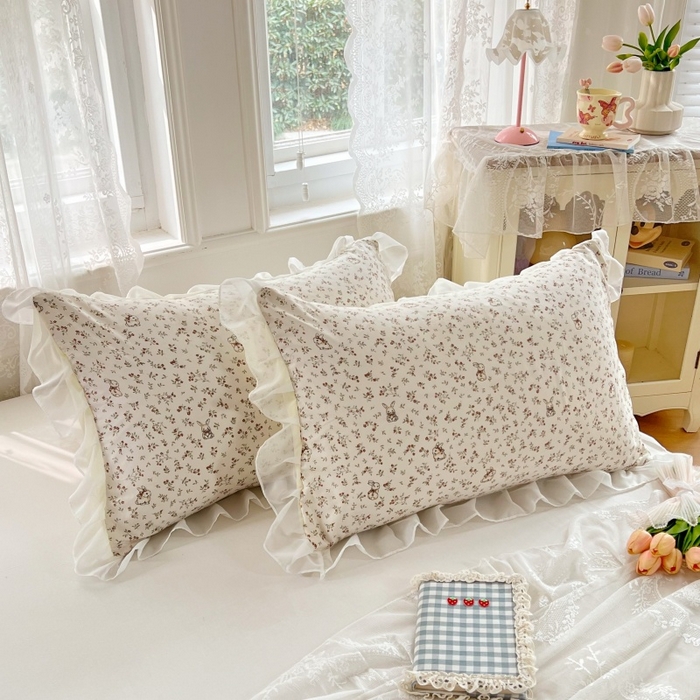 91家纺网 家纺一手货源 找家纺 梦舒羽  2025新款针织棉双层纱花边枕头套双人枕套枕芯套宿舍单人枕头内胆套 花边款-花仙子