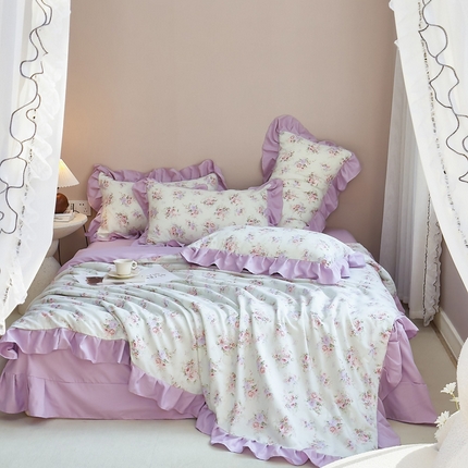 91家纺网 家纺一手货源 找家纺 梦莱斯2025新款针织棉夏被四件套 紫色迷迷