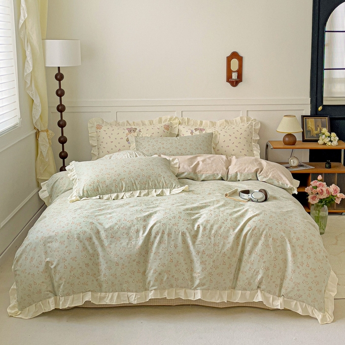 91家纺网 家纺一手货源 找家纺 澳梵家居 2025新款全棉印花韩版花间捕梦四件套 绿野社