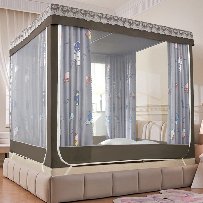 91家纺网 家纺一手货源 找家纺 显高蚊帐 2025新款U型坐床遮光防尘床帘式蚊帐 环球世界