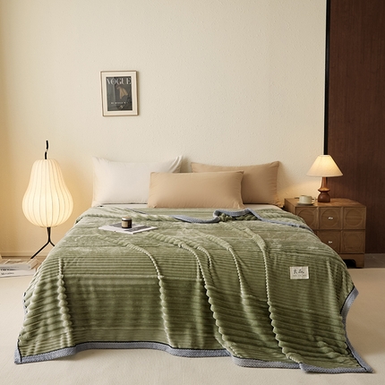 澳梵家居 2025新款魔法绒糯糯绒提花抽条毛毯盖毯 简约-草绿