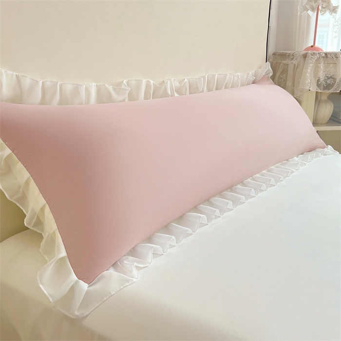 91家纺网 家纺一手货源 找家纺 梦舒羽2025新款针织棉双层纱花边枕头套情侣双人枕套枕芯套枕头内胆套 花边款-浅粉