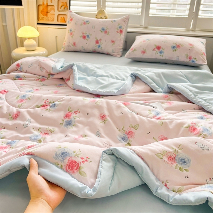 91家纺网 家纺一手货源 找家纺   壹张床  2025新款A类针织棉双层纱100%新疆棉花夏凉被《包检测》（提供买家秀） 玫瑰花园