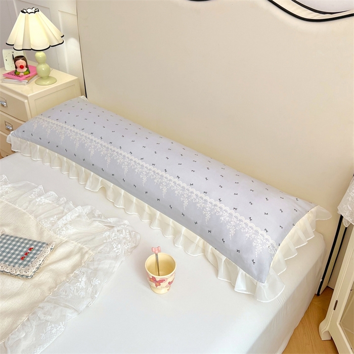 91家纺网 家纺一手货源 找家纺 梦舒羽2025新款针织棉双层纱花边枕头套情侣双人枕套枕芯套枕头内胆套 花边款-蝴蝶结