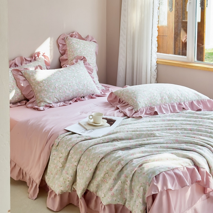 91家纺网 家纺一手货源 找家纺 梦莱斯2025新款针织棉夏被四件套 浅梦