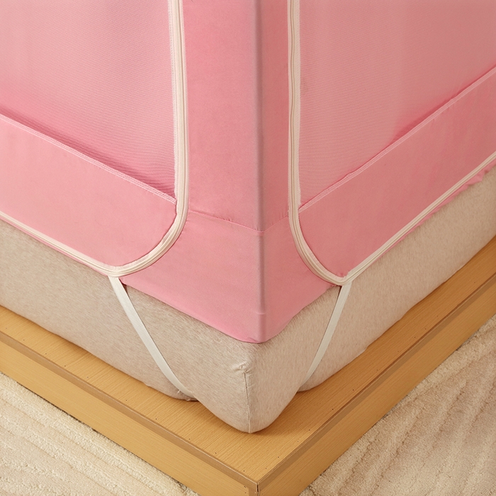 91家纺网 家纺一手货源 找家纺 显高蚊帐 2025新款U型坐床遮光防尘床帘式蚊帐 樱花粉