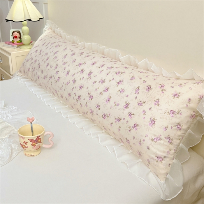 91家纺网 家纺一手货源 找家纺 梦舒羽2025新款针织棉双层纱花边枕头套情侣双人枕套枕芯套枕头内胆套 花边款-花朝如约