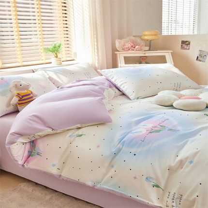 梦舒羽2025新款全棉小清新印花加厚宿舍床单床裙款四件套 迷梦花语-全棉