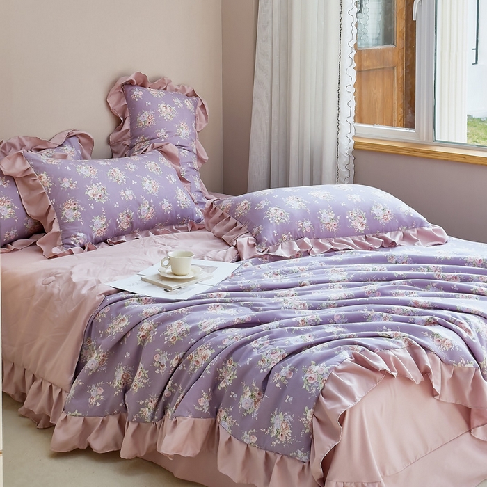 91家纺网 家纺一手货源 找家纺 梦莱斯2025新款针织棉夏被四件套 富贵花