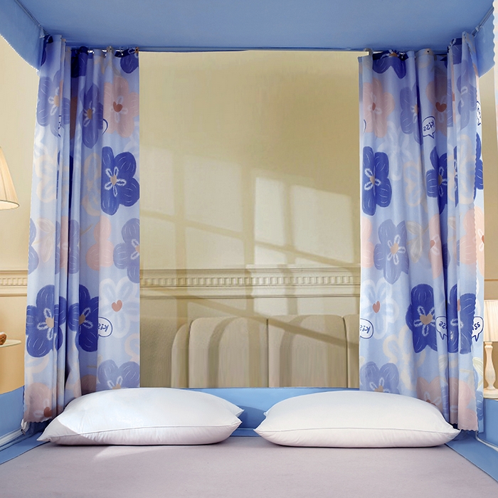 91家纺网 家纺一手货源 找家纺 显高蚊帐 2025新款U型坐床遮光防尘床帘式蚊帐 花开满园