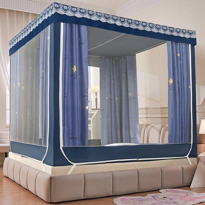 91家纺网 家纺一手货源 找家纺 显高蚊帐 2025新款U型坐床遮光防尘床帘式蚊帐 月亮宝贝