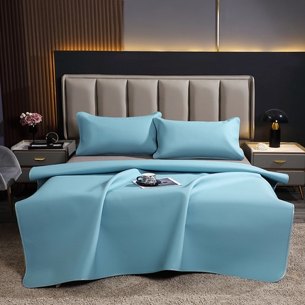 91家纺网 家纺一手货源 找家纺 四川牛皮席 2025新款纯色轻奢头层手工牛皮软凉席 天空蓝