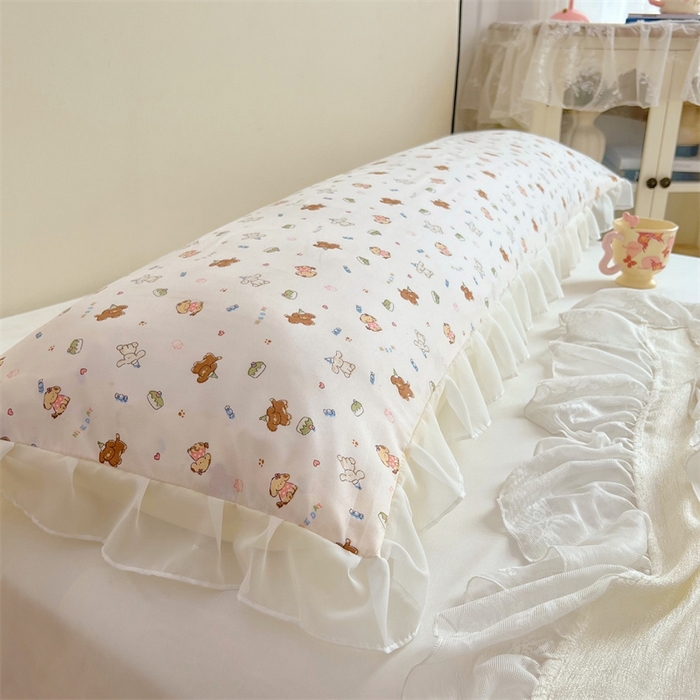 91家纺网 家纺一手货源 找家纺 梦舒羽2025新款针织棉双层纱花边枕头套情侣双人枕套枕芯套枕头内胆套 花边款-蛋糕萌犬