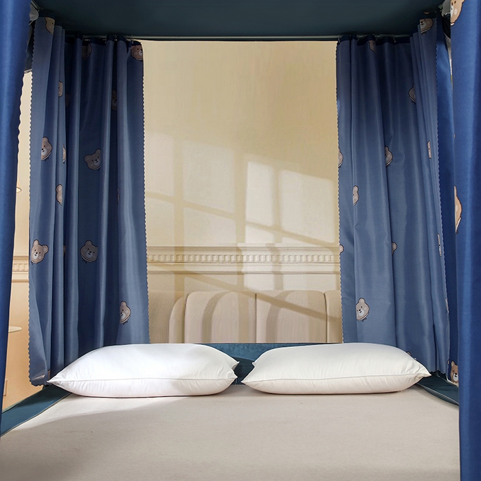 91家纺网 家纺一手货源 找家纺 显高蚊帐 2025新款U型坐床遮光防尘床帘式蚊帐 小熊维尼