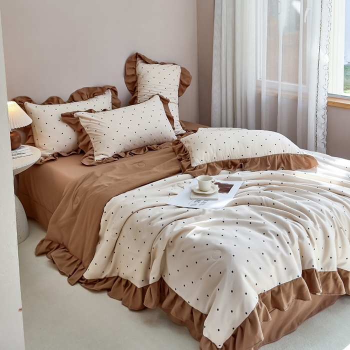 91家纺网 家纺一手货源 找家纺 梦莱斯2025新款针织棉夏被四件套 小圆点