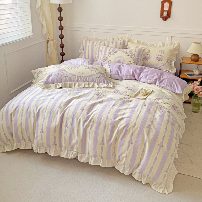 91家纺网 家纺一手货源 找家纺 澳梵家居 2025新款全棉印花韩版花间捕梦四件套 远山花黛