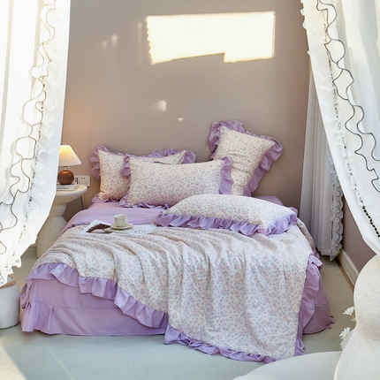 91家纺网 家纺一手货源 找家纺 梦莱斯2025新款针织棉夏被四件套 迭迭香色