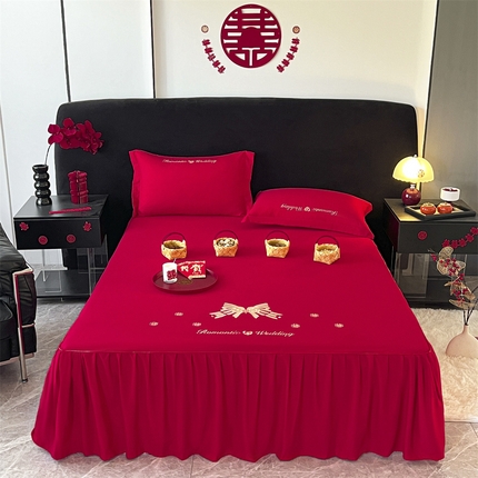 91家纺网 家纺一手货源 找家纺 （总）床绮 2025新款水洗磨毛婚庆刺绣床裙四件套系列