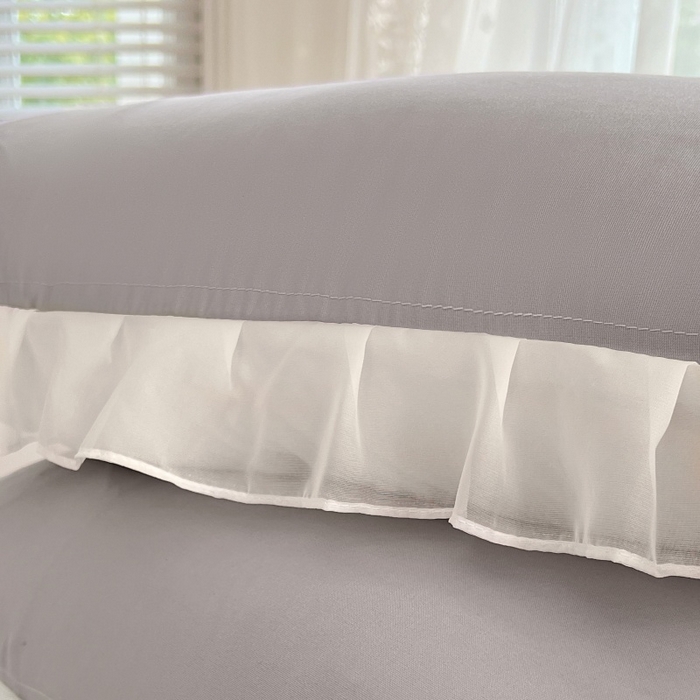 91家纺网 家纺一手货源 找家纺 梦舒羽  2025新款针织棉双层纱花边枕头套双人枕套枕芯套宿舍单人枕头内胆套 花边款-浅灰