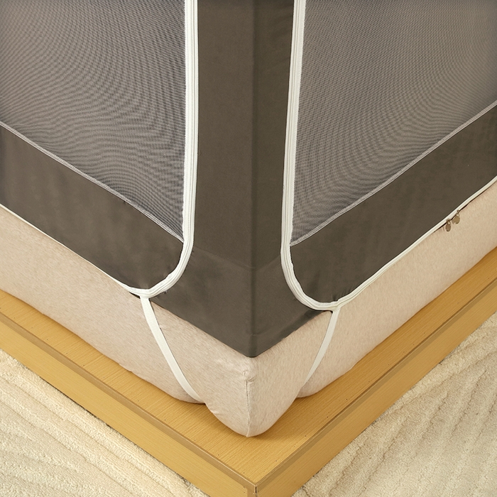 91家纺网 家纺一手货源 找家纺 显高蚊帐 2025新款U型坐床遮光防尘床帘式蚊帐 时尚摩卡