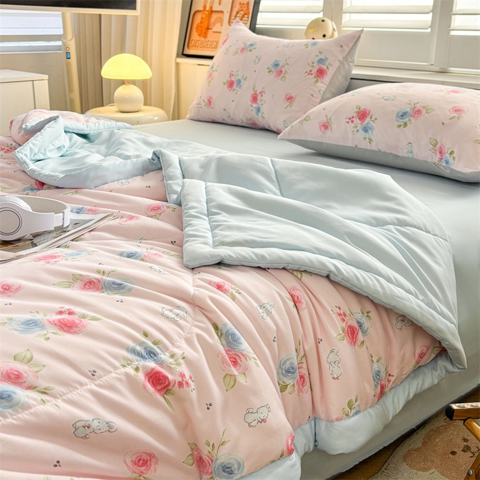 91家纺网 家纺一手货源 找家纺   壹张床  2025新款A类针织棉双层纱100%新疆棉花夏凉被《包检测》（提供买家秀） 玫瑰花园