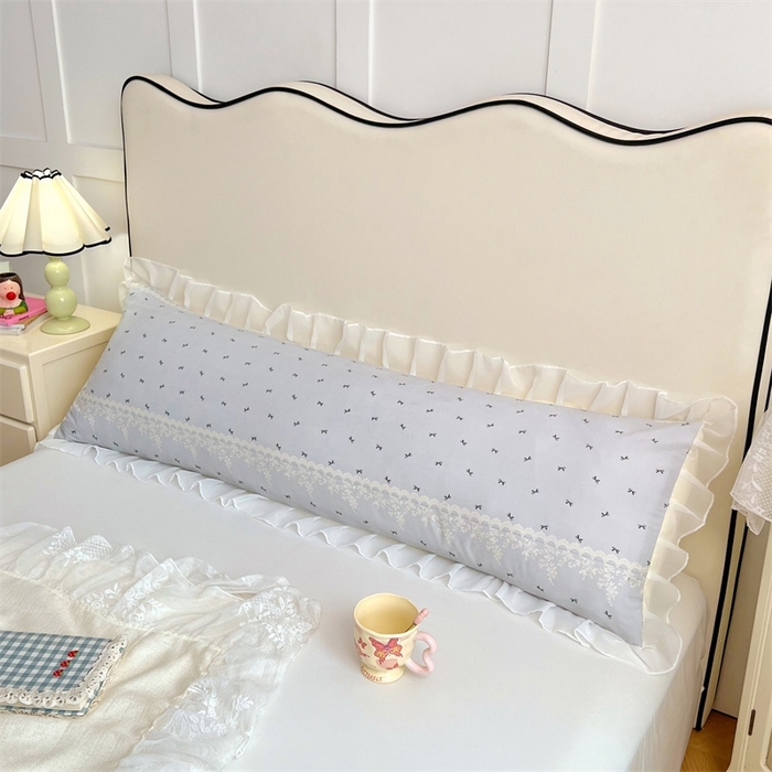 91家纺网 家纺一手货源 找家纺 梦舒羽2025新款针织棉双层纱花边枕头套情侣双人枕套枕芯套枕头内胆套 花边款-蝴蝶结