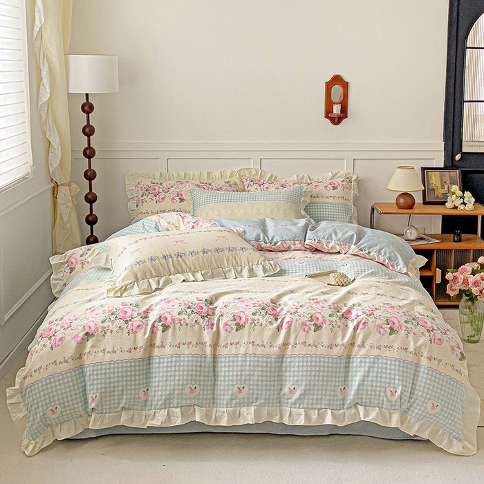 91家纺网 家纺一手货源 找家纺 澳梵家居 2025新款全棉印花韩版花间捕梦四件套 花间捕梦