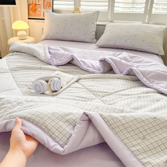 91家纺网 家纺一手货源 找家纺   壹张床  2025新款A类针织棉双层纱100%新疆棉花夏凉被《包检测》（提供买家秀） 格纹萌宠