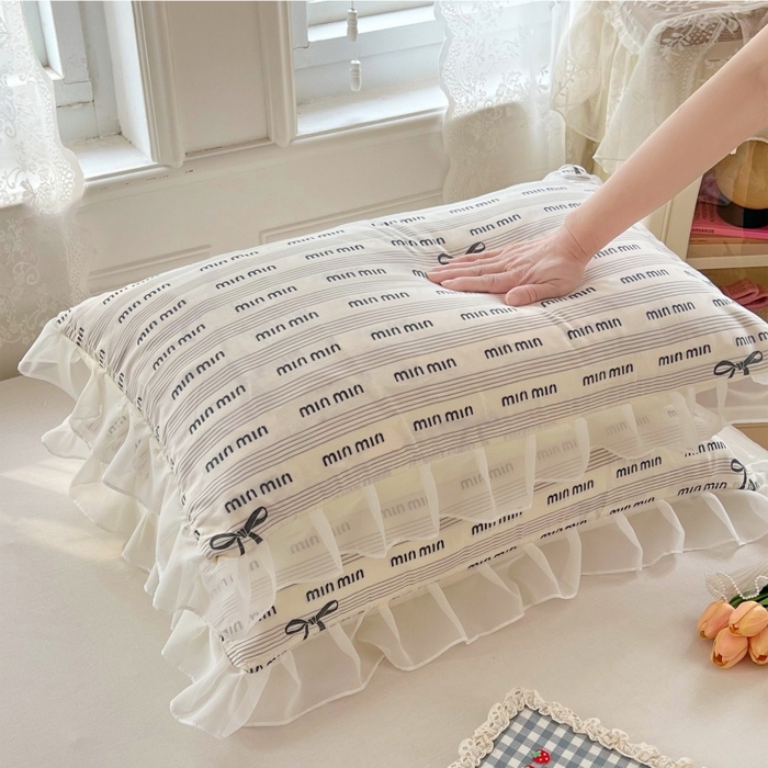 91家纺网 家纺一手货源 找家纺 梦舒羽  2025新款针织棉双层纱花边枕头套双人枕套枕芯套宿舍单人枕头内胆套 花边款-时尚先生