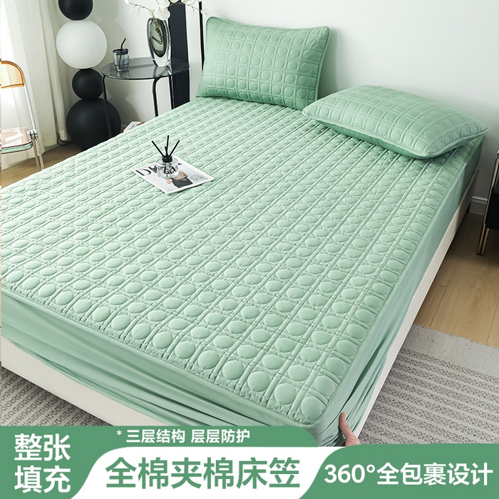 91家纺网 家纺一手货源 找家纺 佳笠家居 2025新款全棉纯棉夹棉床笠四季通用席梦思保护套床罩 薄荷绿
