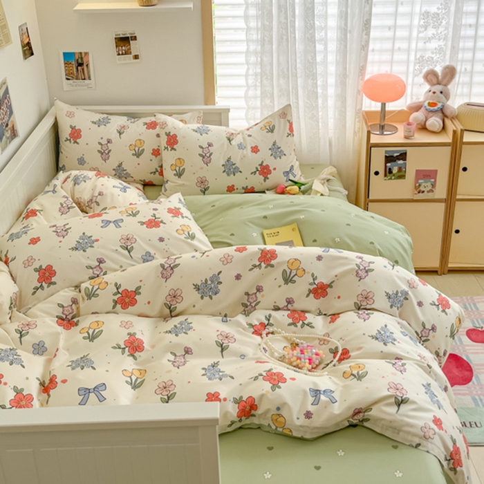 91家纺网 家纺一手货源 找家纺 寻米 2025新款13070全棉纯棉印花单被套 花园蝴蝶结