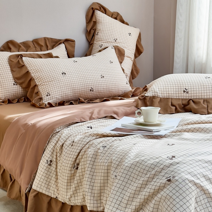 91家纺网 家纺一手货源 找家纺 梦莱斯2025新款针织棉夏被四件套 荔枝棋盘