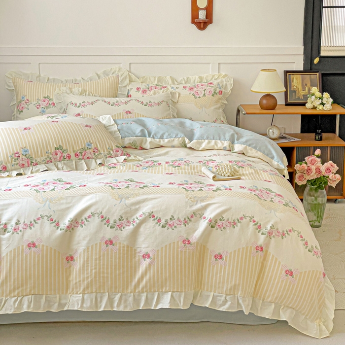 91家纺网 家纺一手货源 找家纺 澳梵家居 2025新款全棉印花韩版花间捕梦四件套 春寻