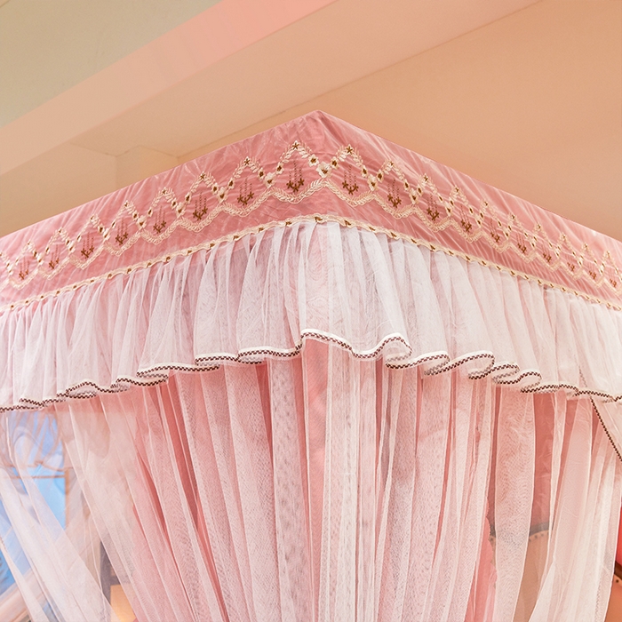 91家纺网 家纺一手货源 找家纺 锦逸家居 2025新款双层遮光防蚊落地蚊帐 魅力粉