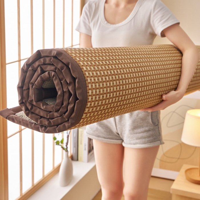 91家纺网 家纺一手货源 找家纺 艺博床垫 2025新款竹藤席地垫 玉米格-咖