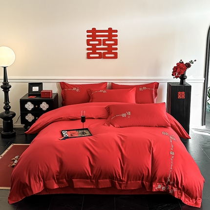 91家纺网 家纺一手货源 找家纺 （总）床绮 2025新款全棉婚庆系列四件套