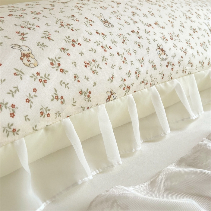 91家纺网 家纺一手货源 找家纺 梦舒羽2025新款针织棉双层纱花边枕头套情侣双人枕套枕芯套枕头内胆套 花边款-花仙子